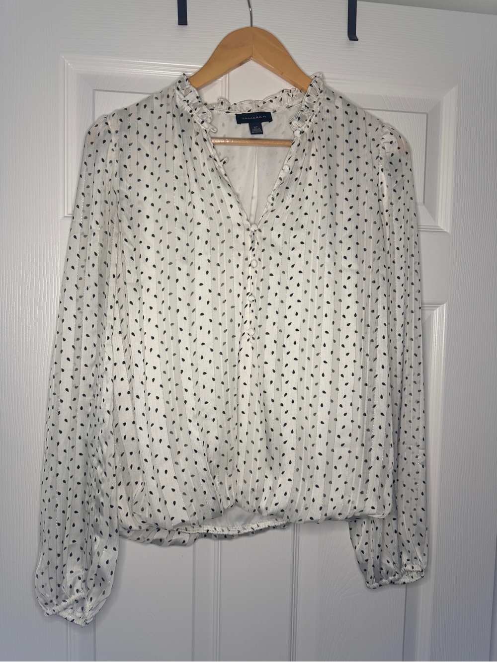 Tamara H. White Long-Sleeve Dot Print Blouse